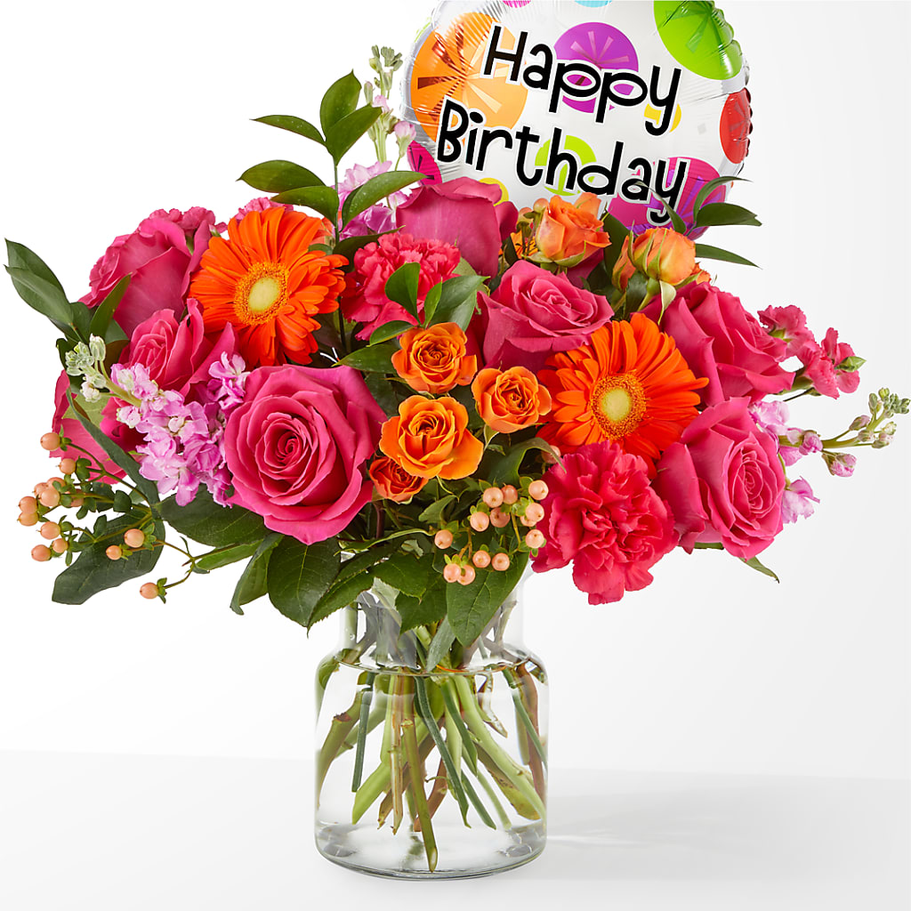 Fiesta Bouquet with Birthday Balloon – CANDY'S CREATIONS, Hermitage MO