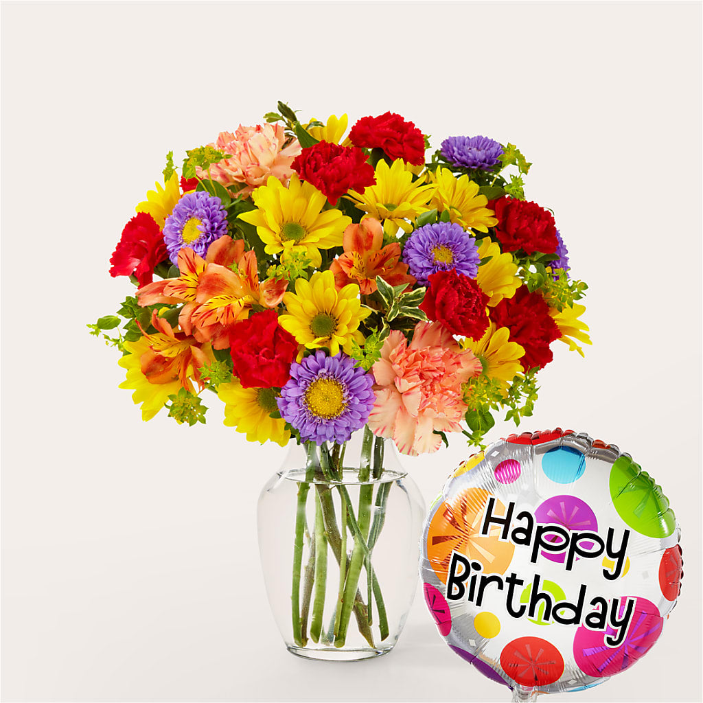 Kaleidoscope Bouquet with Birthday Balloon – CANDY'S CREATIONS, Hermitage MO