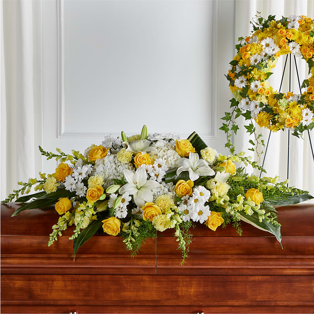 Golden Harmony Casket Spray – CANDY'S CREATIONS, Hermitage MO