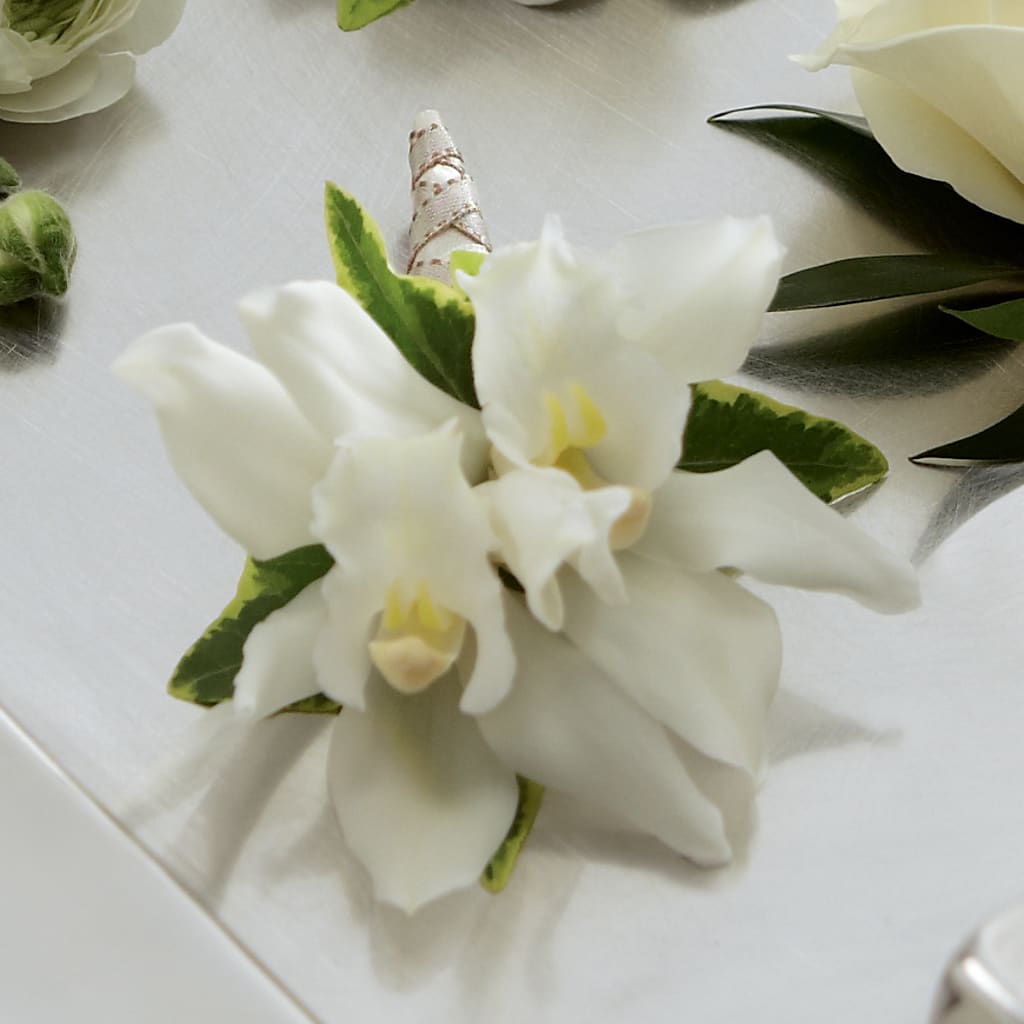 White Mini Cymbidium Boutonniere – CANDY'S CREATIONS, Hermitage MO